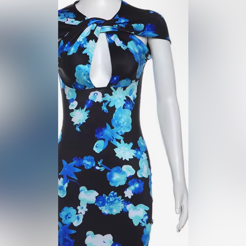 Floral Cutout Dress in Blue and Black